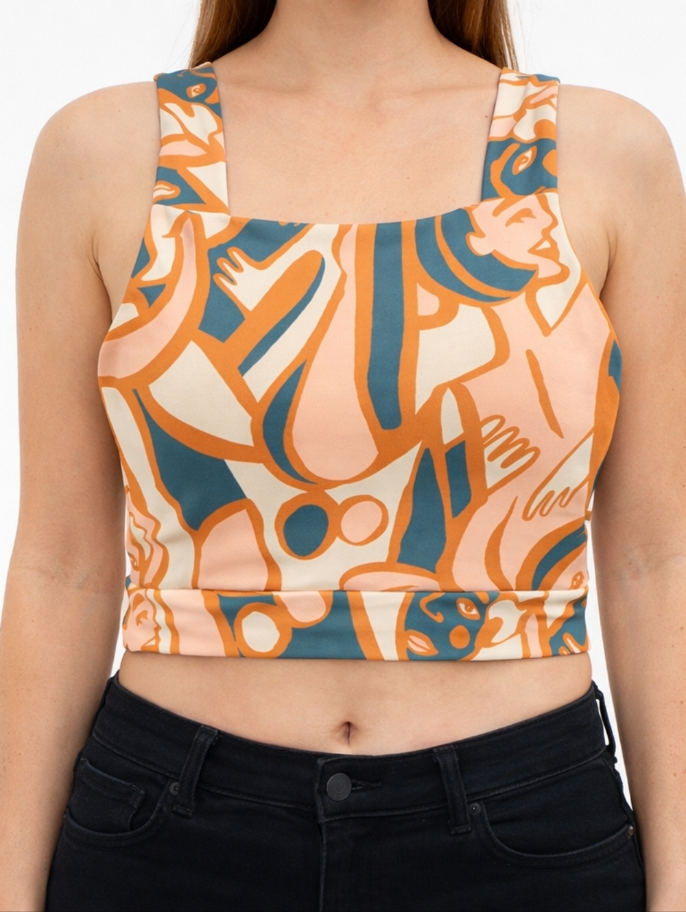 Dazy LA Abstract Print Crop Tank Top / Bra Peach & Teal